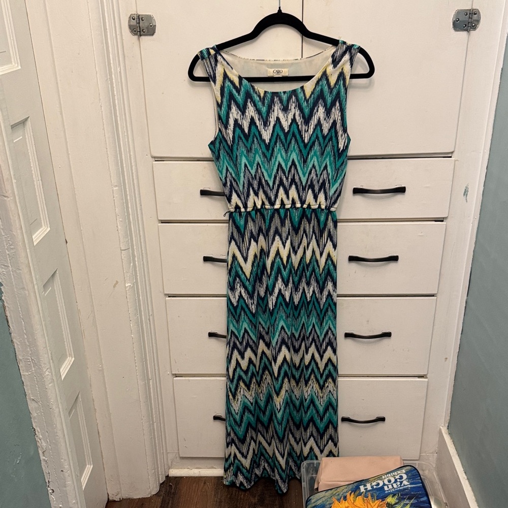 Cato Chevron Maxi Dress in Blue and Green